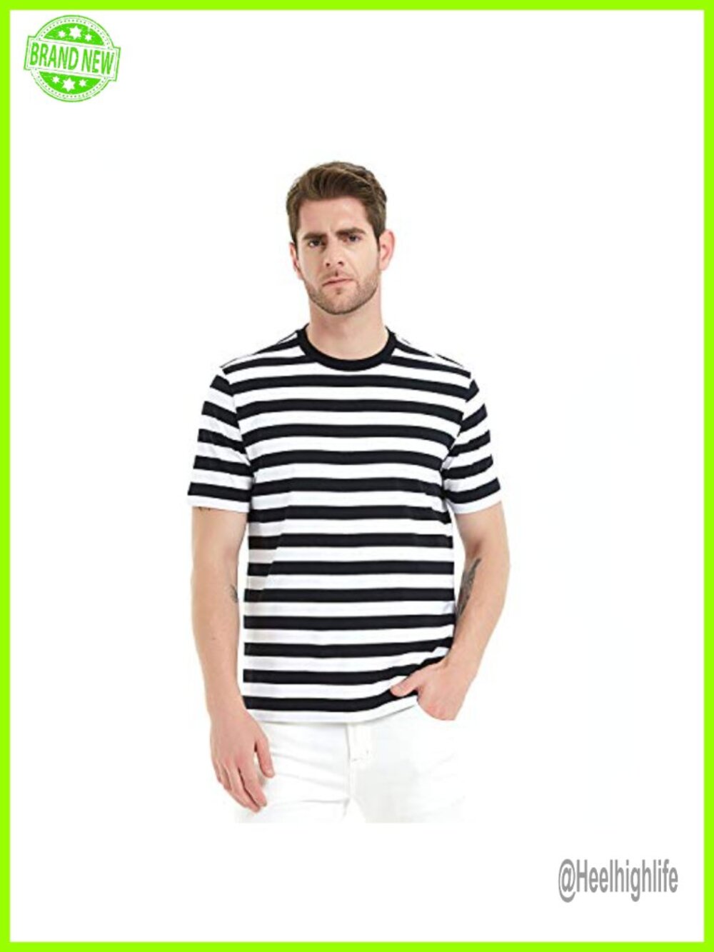 Men's Cotton Spandex Striped Short Sleeve Crewneck T-Shirt